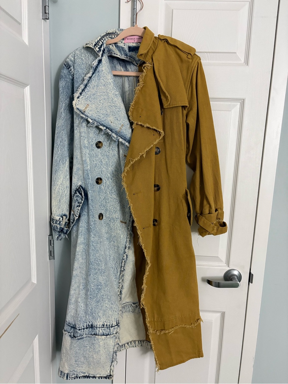Two-Tone Trench Coat - Mustard & Light Denim